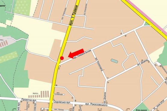 Схема рекламної площини за адресою 1-го Мая ул. / ул. Белова, кольцо со стороны ул. Белова, в сторону супермаркетов "Экомаркет", "Вена", в центр Схема рекламної площини за адресою 1-го Мая ул. / ул. Белова, кольцо со стороны ул. Белова, в сторону супермаркетов "Экомаркет", "Вена", в центр