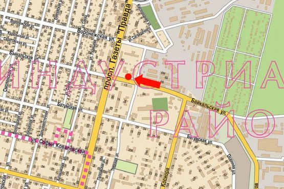 Схема рекламної площини за адресою Байкальская ул., 9А, напротив Схема рекламної площини за адресою Байкальская ул., 9А, напротив