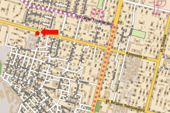 Схема рекламной плоскости по адресу Калиновая ул., 37, магазин "Будапешт"