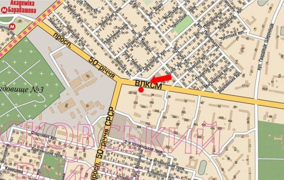 Схема рекламної площини за адресою Юбилейный пр. (бывш. 50 лет ВЛКСМ пр.), 34,  в сторону рынка "Барабашово", центра (флажок) Схема рекламної площини за адресою Юбилейный пр. (бывш. 50 лет ВЛКСМ пр.), 34,  в сторону рынка "Барабашово", центра (флажок)