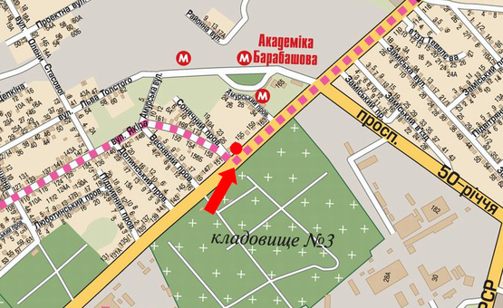 Схема рекламной плоскости по адресу Павлова ул. / Тюринская ул. (бывш. Якира ул.), флажок, в сторону рынка "Барабашова" Схема рекламной плоскости по адресу Павлова ул. / Тюринская ул. (бывш. Якира ул.), флажок, в сторону рынка "Барабашова"