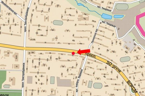 Схема рекламної площини за адресою Юбилейный пр. (бывш. 50 лет ВЛКСМ пр.), 72, в центр