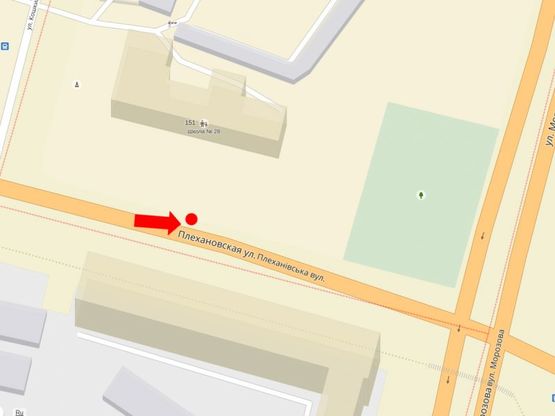 Схема рекламної площини за адресою Плехановская ул., 151 / Волкова ул. (бывш. Морозова ул.), из центра
