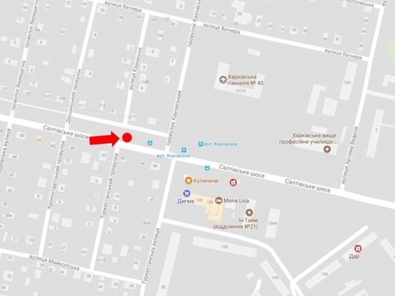 Схема рекламної площини за адресою Салтовское шоссе, 117, из центра