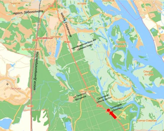 Схема рекламної площини за адресою Столичное шоссе, остановка "Конче-Озерная", в Киев