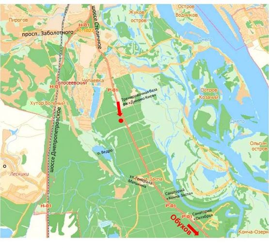 Схема рекламной плоскости по адресу Столичное шоссе, 140м до "Динамо", из Киева