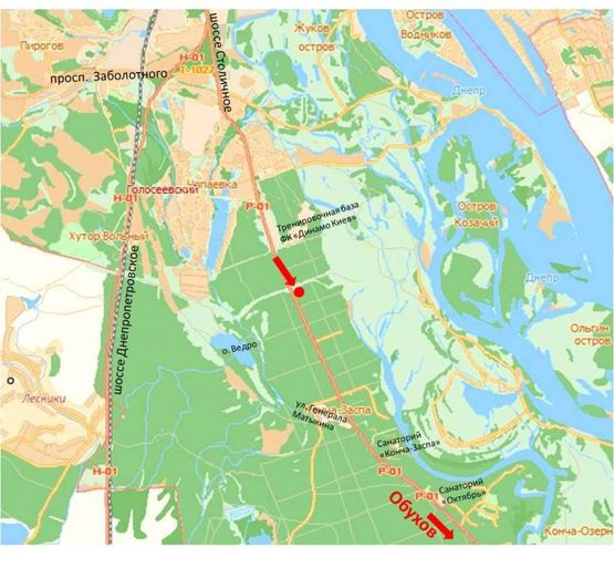 Схема рекламной плоскости по адресу Столичное шоссе, 320м до базы "Динамо", из Киева