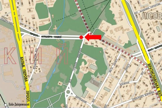 Схема рекламной плоскости по адресу Навои пр. / Жмаченка ул., разделитель, в сторону Перова бул.