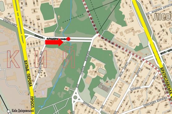 Схема рекламної площини за адресою Навои пр., разделитель, щит №2, в сторону рынка "Юность"