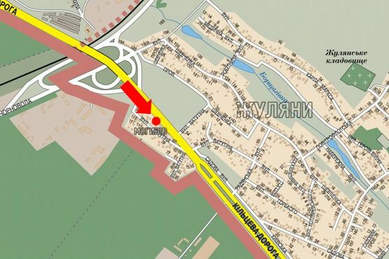 Схема рекламной плоскости по адресу Кольцевая дорога, за Жулянским мостом над железной дорогой, в сторону пл. Одесская, "Эпицентр", "Метро"