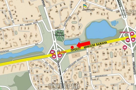 Схема рекламної площини за адресою Бажана пр., ст. м. "Позняки", левый, в сторону ст. м. "Позняки"