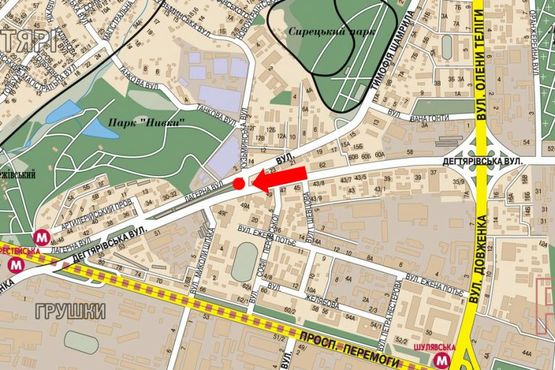 Схема рекламної площини за адресою Дегтяревская ул. / Шамрыла ул., в сторону ст. м. "Берестейская"