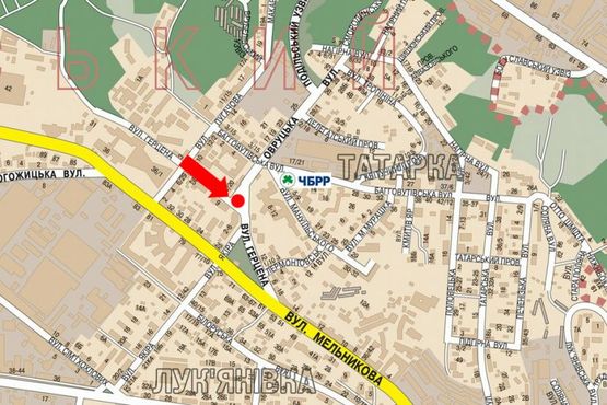 Схема рекламной плоскости по адресу Герцена ул., 2/ 6, напротив, по Древлянская ул. (бывш. Якира ул.), разделитель, в сторону Мельникова ул.
