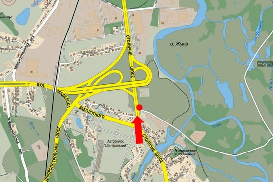 Схема рекламної площини за адресою Столичное шоссе, перед мостом по Заболотного ул., рядом ТРЦ "Домосфера", в центр, правый