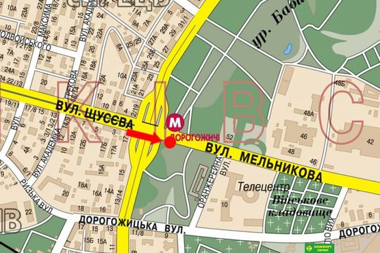 Схема рекламной плоскости по адресу Мельникова ул., ст. м. "Дорогожичи", в центр