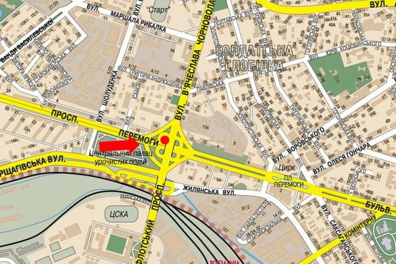 Схема рекламної площини за адресою Победы пр. / Черновола ул., в центр