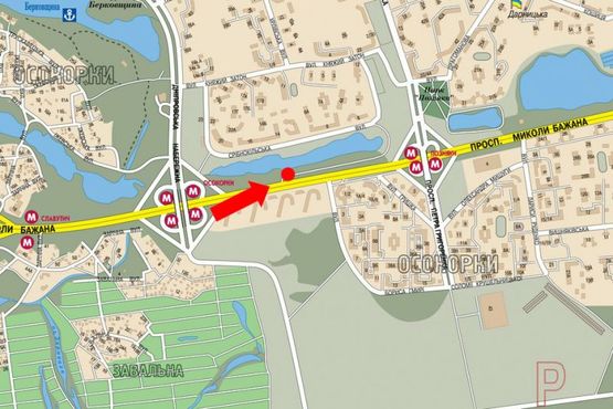 Схема рекламной плоскости по адресу Бажана пр., 12А, напротив клиники "Борис", ст. м. "Позняки", в центр, левый