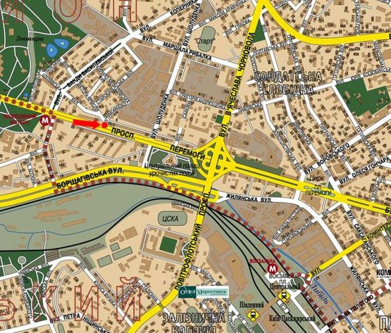 Схема рекламної площини за адресою Победы пр., 20/ 2, напротив "Интертоп", "Фокстрот", в центр