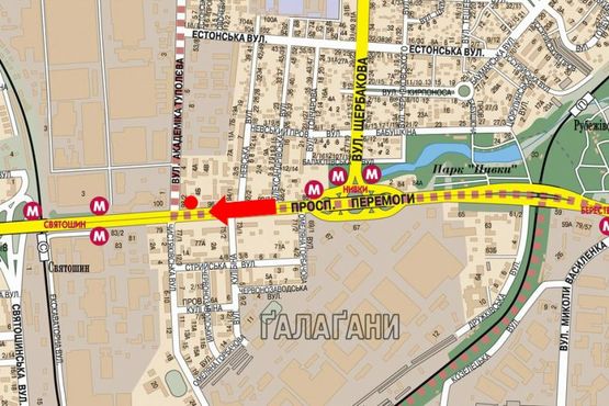 Схема рекламной плоскости по адресу Победы пр., 98/ 2, 100 м от супермаркета "Фуршет", из центра Схема рекламной плоскости по адресу Победы пр., 98/ 2, 100 м от супермаркета "Фуршет", из центра