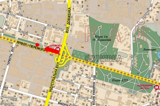 Схема рекламної площини за адресою Победы пр., 54-А, возле КНЭУ (Нархоза), из центра