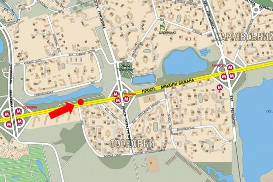 Схема рекламной плоскости по адресу Бажана пр., 100м от Гмыри ул., из центра, левый