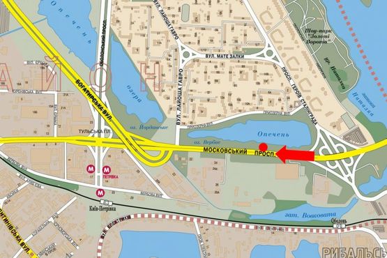 Схема рекламной плоскости по адресу Бандеры пр. (бывш. Московский пр.), напротив ТЦ "Метро", в центр, правый