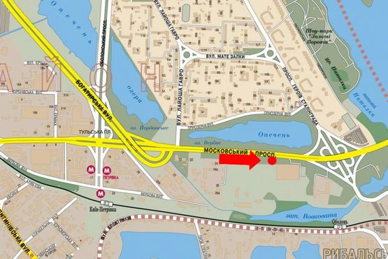 Схема рекламної площини за адресою Бандеры пр. (бывш. Московский пр.), напротив ТЦ "Метро", из центра