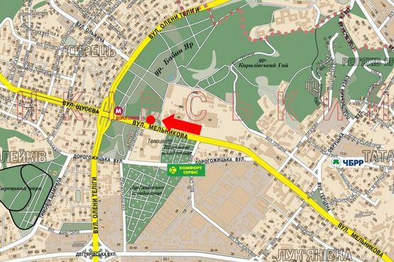 Схема рекламной плоскости по адресу Мельникова ул., 52, напротив, на светофоре, возле АЗС, в сторону ст. м. "Дорогожичи" Схема рекламной плоскости по адресу Мельникова ул., 52, напротив, на светофоре, возле АЗС, в сторону ст. м. "Дорогожичи"