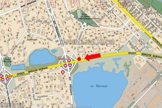 Схема рекламной плоскости по адресу Бажана пр., перед ст. м. "Харьковская", "МакДональдз", в центр