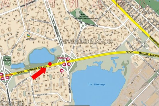 Схема рекламной плоскости по адресу Бажана пр., 30, из центра