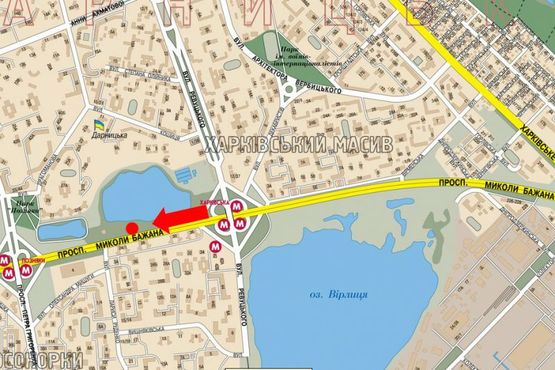 Схема рекламной плоскости по адресу Бажана пр., 26, в центр, правый