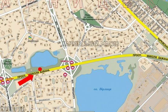 Схема рекламної площини за адресою Бажана пр., 26, из центра, левый