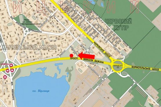 Схема рекламной плоскости по адресу Бажана пр. / Днепродзержинская ул., 226-228, в центр Схема рекламной плоскости по адресу Бажана пр. / Днепродзержинская ул., 226-228, в центр