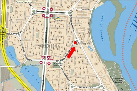 Схема рекламной плоскости по адресу Героев Сталинграда пр. / Малиновского. ул. , разделитель, пл. Сантяго де Чили, в сторону ж/ м "Оболонские Липки"