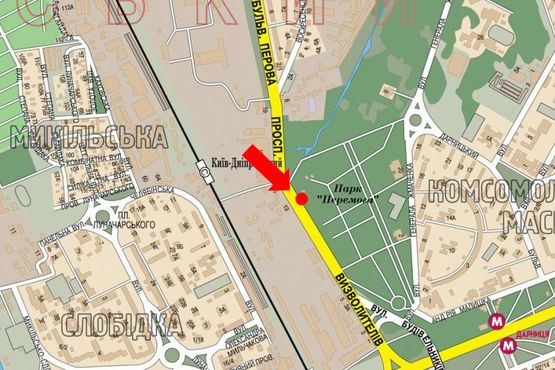 Схема рекламной плоскости по адресу Освободителей пр., 2, в сторону Броварской пр.