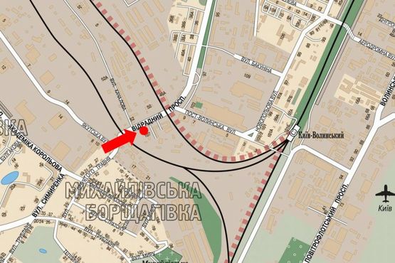 Схема рекламної площини за адресою Отрадный пр., 107, в сторону Борщаговская ул.