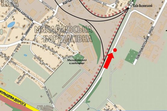 Схема рекламной плоскости по адресу Воздухофлотский пр., 50м до жд переезда, в сторону центра, аэропорта Киев