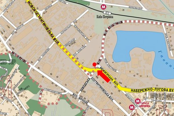 Схема рекламної площини за адресою Межигорская ул. / Новоконстантиновская ул., в сторону Оболони, Бандеры пр. (бывш. Московский пр.), левый