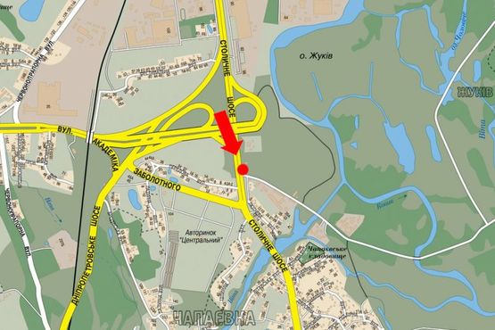 Схема рекламной плоскости по адресу Столичное шоссе, за мостом по Заболотного ул., выезд в сторону Конче-Заспы, левый