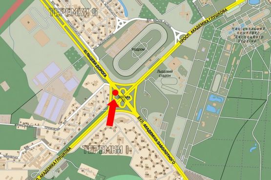 Схема рекламної площини за адресою Одесская пл., выезд на Глушкова пр., в сторону Заболотного ул.