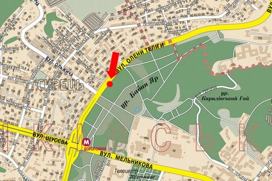 Схема рекламной плоскости по адресу Телиги ул. / Ольжича ул., в сторону ст. м. "Дорогожичи"