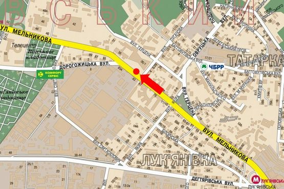 Схема рекламной плоскости по адресу Мельникова ул., 36/ 1 / Пугачева ул., возле КИМО, в сторону ст. м. "Дорогожичи"