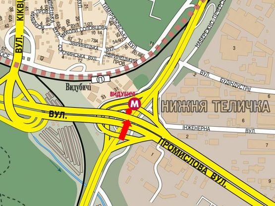 Схема рекламної площини за адресою Столичное шоссе, ст. м. "Выдубичи" (под Южным мостом), в сторону моста Патона Схема рекламної площини за адресою Столичное шоссе, ст. м. "Выдубичи" (под Южным мостом), в сторону моста Патона