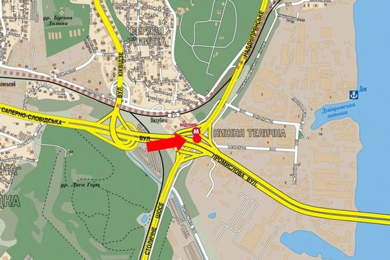 Схема рекламної площини за адресою Промышленная ул., мост Южный , в сторону ст. м. "Славутич"