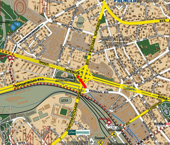 Схема рекламної площини за адресою Победы пр. / Черновола ул., съезд с моста Воздухофлотского , со стороны Черновола ул. в центр, кПобеды пл.