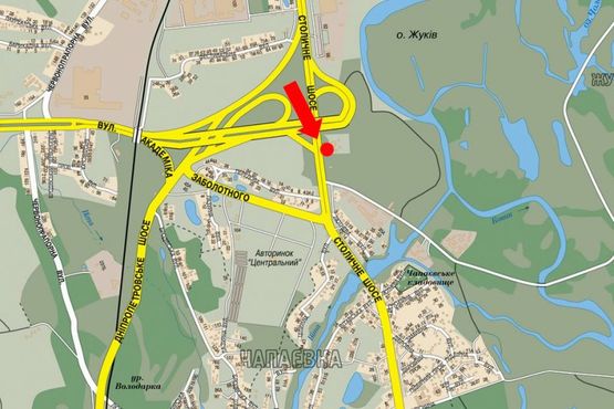 Схема рекламної площини за адресою Столичное шоссе / Заболотного ул., за мостом, в сторону Конче-Заспы, возле авторынка