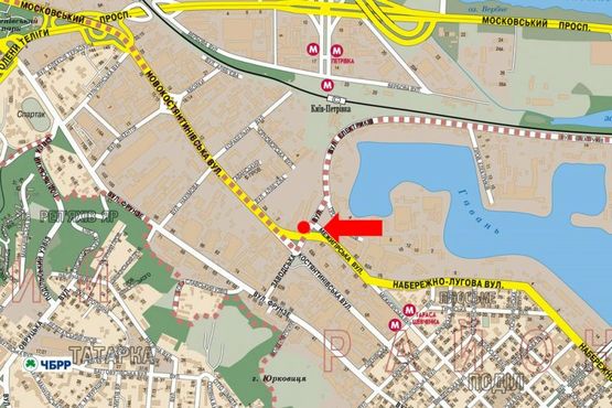 Схема рекламной плоскости по адресу Межигорская ул. / Новоконстантиновская ул., в сторону Оболони, Бандеры пр. (бывш. Московский пр.), левый