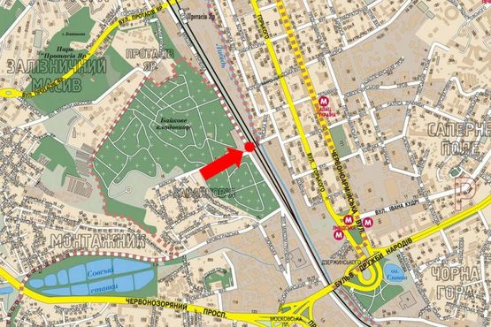 Схема рекламної площини за адресою Гринченко ул. / Байковая ул., в центр, левая