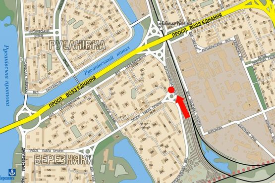 Схема рекламной плоскости по адресу Березняковская ул. / Тычины пр., в сторону Соборности пр. (бывш. Воссоединения пр.)
