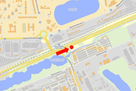 Схема рекламної площини за адресою Дарницкое шоссе / Сортировочная ул., 450м до жд станции "Левый берег", из центра